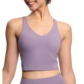 Womens' Sports Bra Longline Wirefree Padded with Medium Support (Color: Purple, size: L)